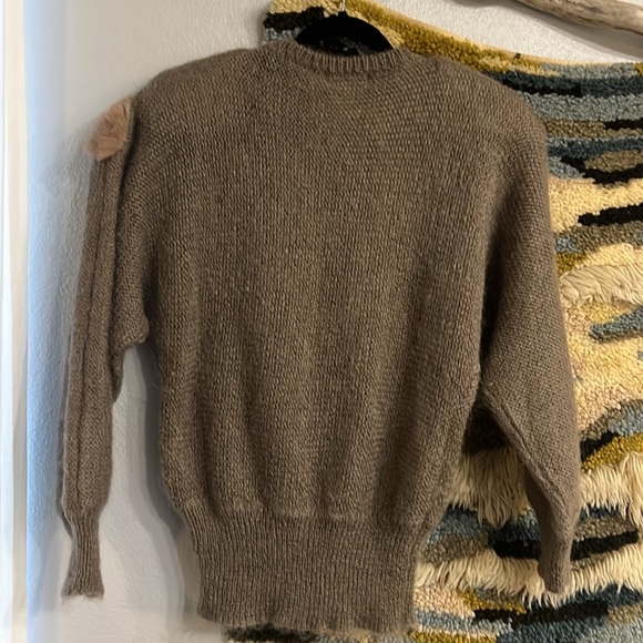 RAPHAEL H. Sweater Mohair Rabbit Fur Mixed Appliqué Dolman Sleeve Brown M - Picture 2 of 11